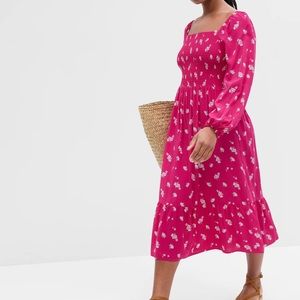 GAP Print Squareneck Pink Floral Midi Dress